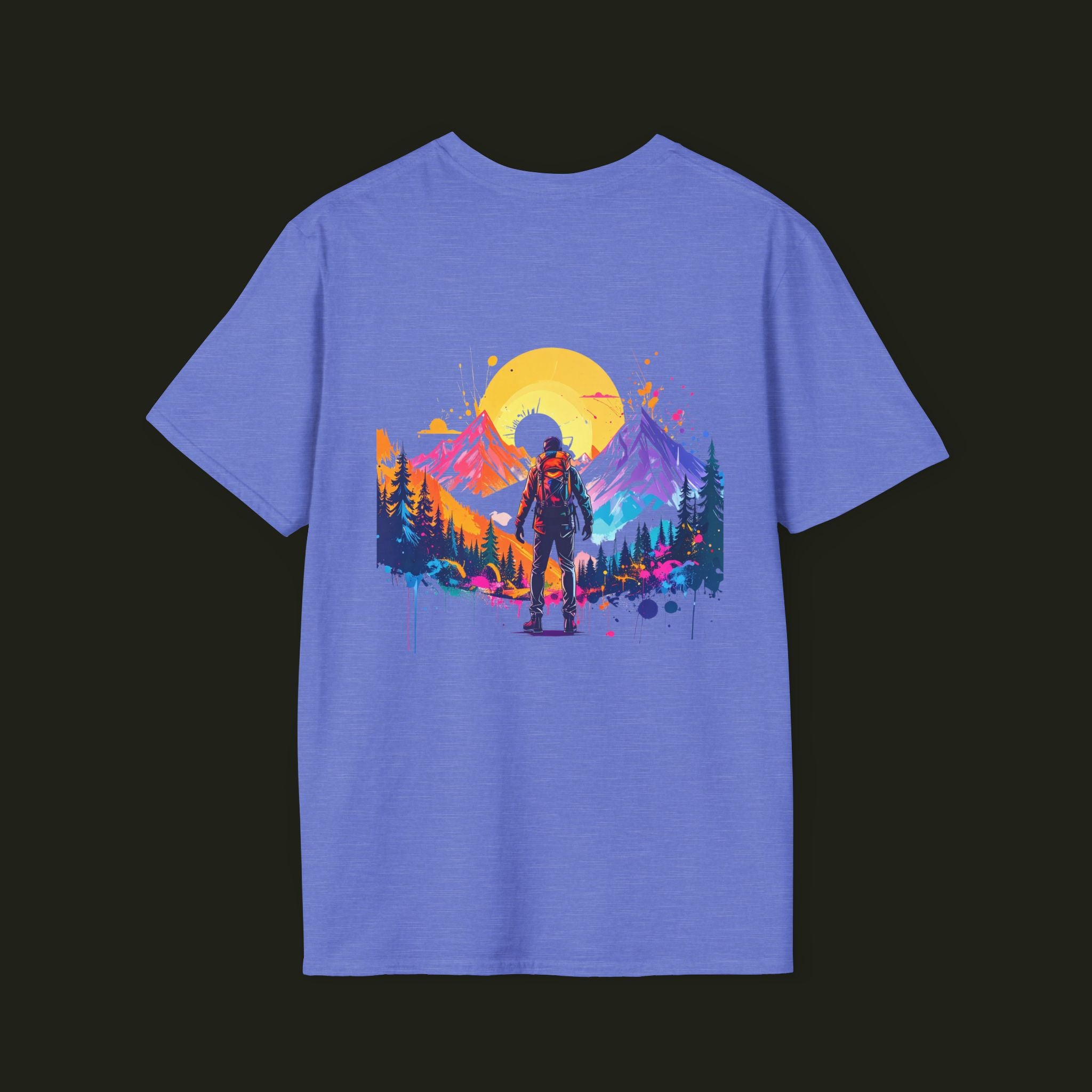Adventure Hiker T-Shirt — Vibrant Mountain Sunset Backpacking Tee