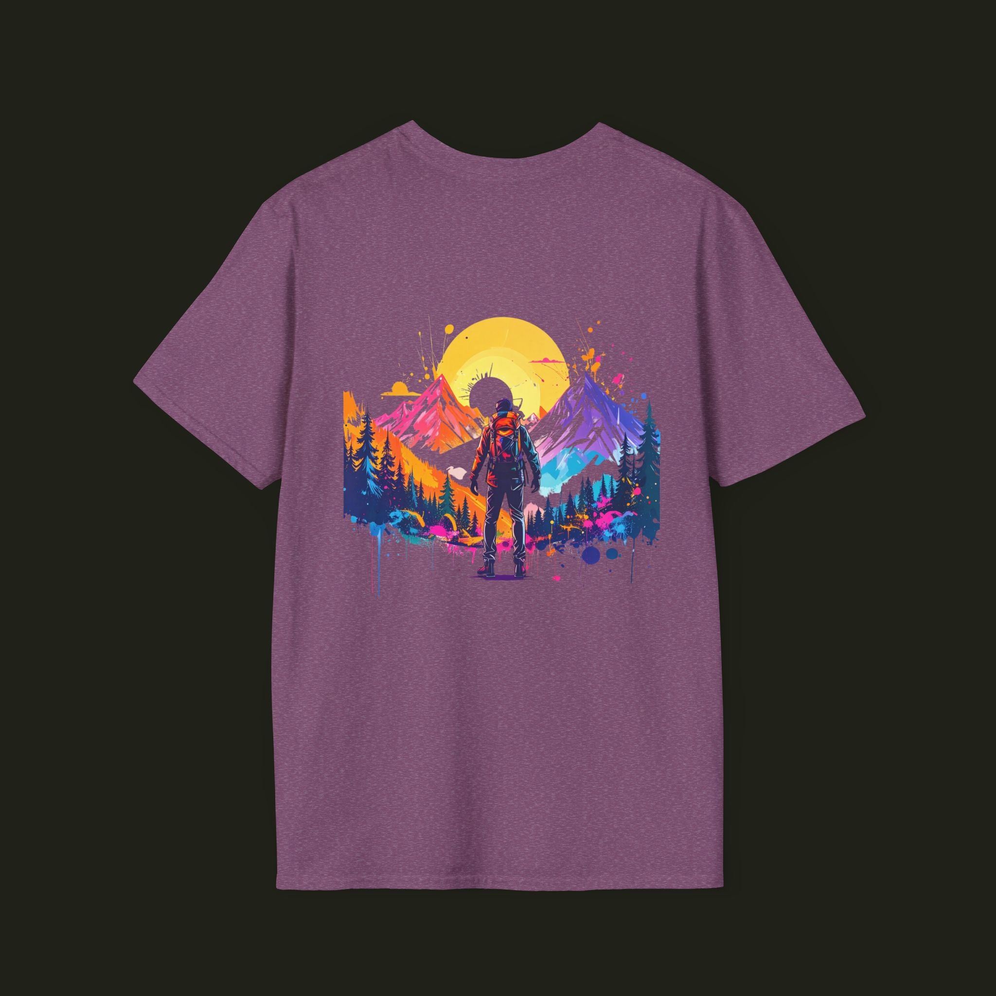 Adventure Hiker T-Shirt — Vibrant Mountain Sunset Backpacking Tee